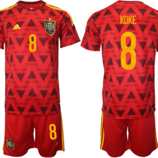 Men's Spain #8 Koke Red Home Soccer Jersey Suit