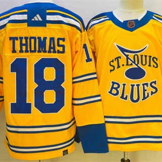 Men's St. Louis Blues #18 Robert Thomas Yellow 2022-23 Reverse Retro Stitched Jersey