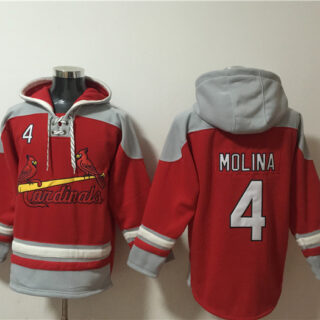Men's St.Louis Cardinals #4 Yadier Molina Ageless Must-Have Lace-Up Pullover Hoodie