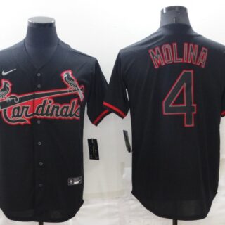 Men's St. Louis Cardinals #4 Yadier Molina Black Shadow Cool Base Stitched Jersey