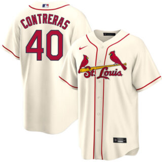 Men's St. Louis Cardinals #40 Willson Contreras Cream Cool Base Stitched Jersey