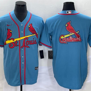 Men's St. Louis Cardinals Blue Big Team Logo In Back Cool Base Stitched Jersey