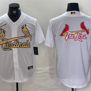 Men's St. Louis Cardinals Team Big Logo All-Star White Gold Stitched Baseball Jersey