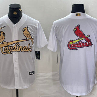 Men's St. Louis Cardinals Team Big Logo All-Star White Gold Stitched Baseball Jerseys