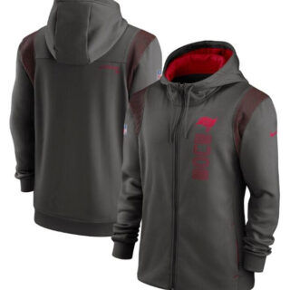 Men's Tampa Bay Buccaneers 2021 Pewter Sideline Team Performance Full-Zip Hoodie