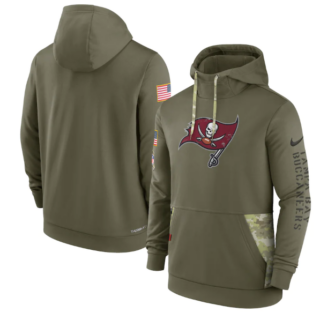 Men's Tampa Bay Buccaneers 2022 Olive Salute To Service Therma Performance Pullover Hoodie