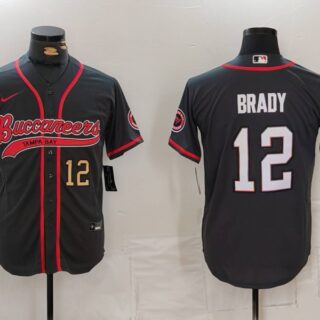 Men's Tampa Bay Buccaneers #12 Tom Brady Black Cool Base Stitched Baseball Jerseys