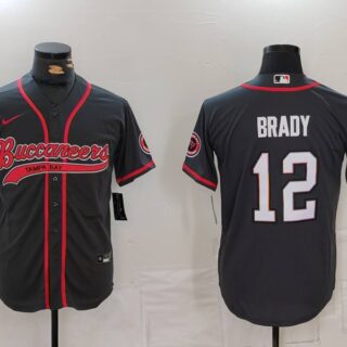 Men's Tampa Bay Buccaneers #12 Tom Brady Black Cool Base Stitched Baseball Jerseys