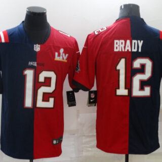 Men's Tampa Bay Buccaneers #12 Tom Brady Red Navy Super Bowl Split GOAT Stitched Jersey