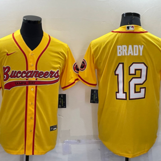 Men's Tampa Bay Buccaneers #12 Tom Brady Yellow Cool Base Stitched Baseball Jersey