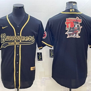 Men's Tampa Bay Buccaneers Black Gold Team Big Logo With Patch Cool Base Stitched Baseball Jersey