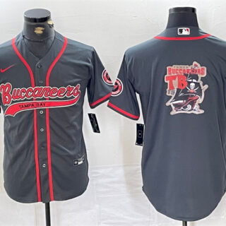 Men's Tampa Bay Buccaneers Grey Team Big Logo With Patch Cool Base Stitched Baseball Jersey
