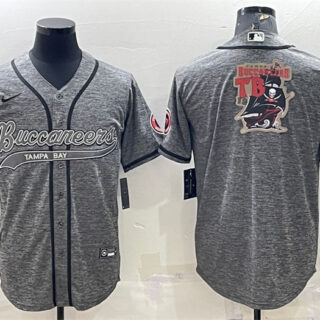 Men's Tampa Bay Buccaneers Grey Team Big Logo With Patch Cool Base Stitched Baseball Jersey