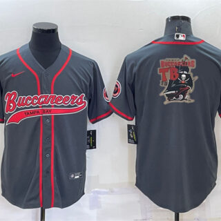 Men's Tampa Bay Buccaneers Grey Team Big Logo With Patch Cool Base Stitched Baseball Jersey