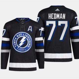 Men's Tampa Bay Lightning #77 Victor Hedman Black Alternate Premier Breakaway Stitched Jersey
