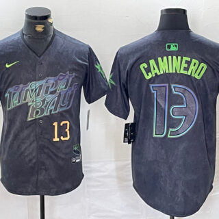 Men's Tampa Bay Rays #13 Junior Caminero Charcoal 2024 City Connect Limited Stitched Jerseys