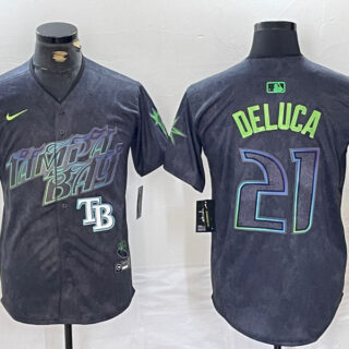 Men's Tampa Bay Rays #21 Jonny DeLuca Charcoal 2024 City Connect Limited Stitched Jerseys