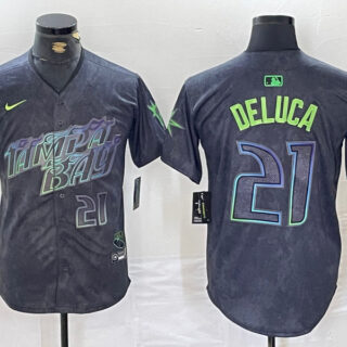 Men's Tampa Bay Rays #21 Jonny DeLuca Charcoal 2024 City Connect Limited Stitched Jerseys