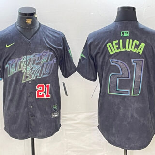 Men's Tampa Bay Rays #21 Jonny DeLuca Charcoal 2024 City Connect Limited Stitched Jerseys