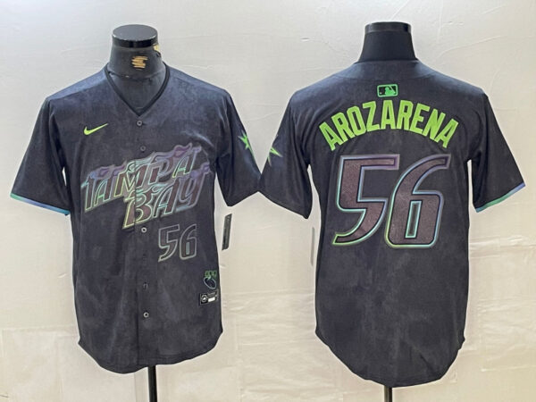 Men's Tampa Bay Rays #56 Randy Arozarena Charcoal 2024 City Connect Limited Stitched Baseball Jersey