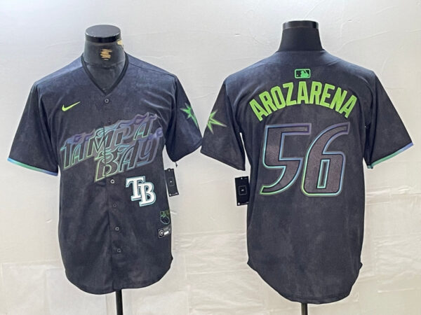 Men's Tampa Bay Rays #56 Randy Arozarena Charcoal 2024 City Connect Limited Stitched Baseball Jersey