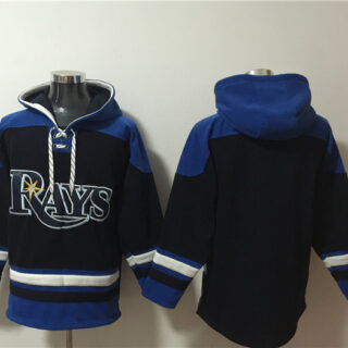 Men's Tampa Bay Rays Blank Black Blue Lace-Up Pullover Hoodie