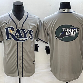 Men's Tampa Bay Rays Gray Team Big Logo Cool Base Stitched Baseball Jersey