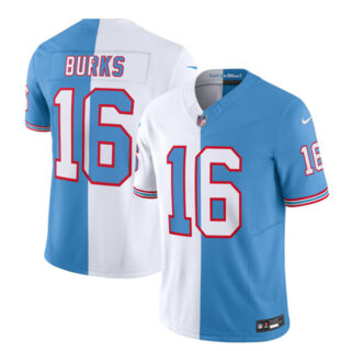 Men's Tennessee Titans #16 Treylon Burks White Blue 2023 F.U.S.E. Split Vapor Limited Throwback Stitched Football Jersey