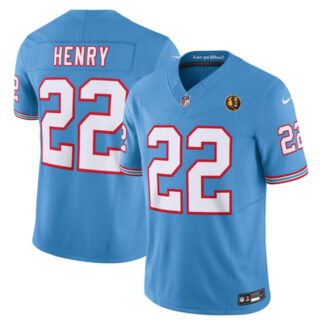 Men's Tennessee Titans #22 Derrick Henry Blue 2023 F.U.S.E. Throwback With John Madden Patch Vapor Limited Stitched Football Jersey
