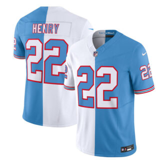Men's Tennessee Titans #22 Derrick Henry White Blue 2023 F.U.S.E. Split Vapor Limited Throwback Stitched Football Jersey