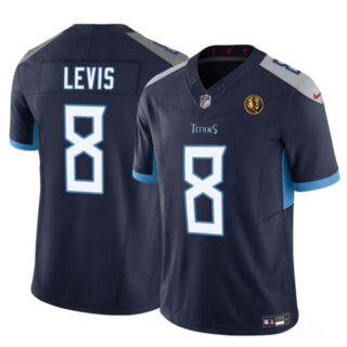 Men's Tennessee Titans #8 Will Levis Navy 2023 F.U.S.E. With John Madden Patch Vapor Limited Stitched Football Jersey