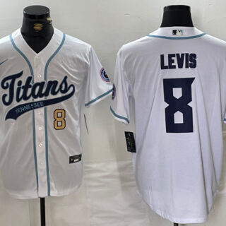 Men's Tennessee Titans #8 Will Levis White With Patch Cool Base Stitched Baseball Jerseys