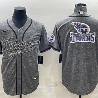 Men's Tennessee Titans Grey Team Big Logo With Patch Cool Base Stitched Baseball Jersey