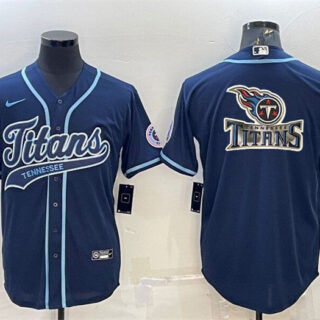 Men's Tennessee Titans Navy Team Big Logo With Patch Cool Base Stitched Baseball Jersey