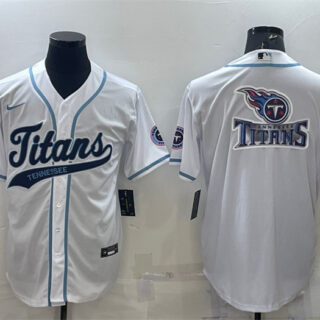 Men's Tennessee Titans White Team Big Logo With Patch Cool Base Stitched Baseball Jersey