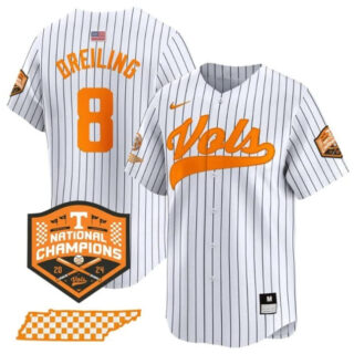 Men's Tennessee Volunteers #8 Dylan Dreiling White 2024 Champions Vapor Limited Stitched Jerseys