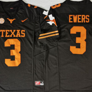 Men's Texas Longhorns #3 Quinn Ewers Black F.U.S.E Stitched Jersey