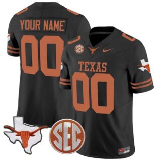 Men's Texas Longhorns Active Player Custom Black F.U.S.E. State Map & SEC Patch Stitched Jersey