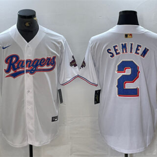 Men's Texas Rangers #2 Marcus Semien White Gold Cool Base Stitched Baseball Jersey