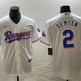 Men's Texas Rangers #2 Marcus Semien White With Patch Cool Base Stitched Baseball Jersey