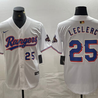 Men's Texas Rangers #25 Jose Leclerc White Gold Cool Base Stitched Baseball Jersey