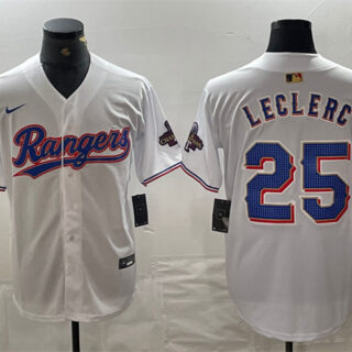 Men's Texas Rangers #25 Jose Leclerc White Gold Cool Base Stitched Baseball Jersey
