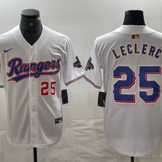 Men's Texas Rangers #25 Jose Leclerc White Gold Cool Base Stitched Baseball Jersey