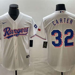 Men's Texas Rangers #32 Evan Carter White With Patch Cool Base Stitched Baseball Jersey