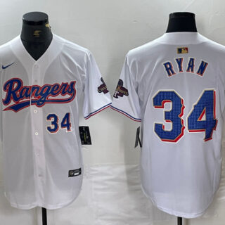 Men's Texas Rangers #34 Nolan Ryan Number White 2024 Gold Collection Limited Cool Base Jerseys
