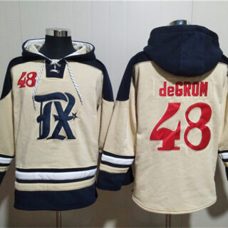 Men's Texas Rangers #48 Jacob DeGrom Cream Ageless Must-Have Lace-Up Pullover Hoodie
