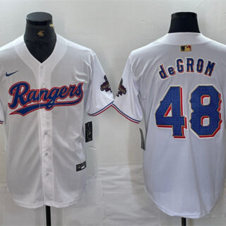 Men's Texas Rangers #48 Jacob DeGrom White Gold Cool Base Stitched Baseball Jersey