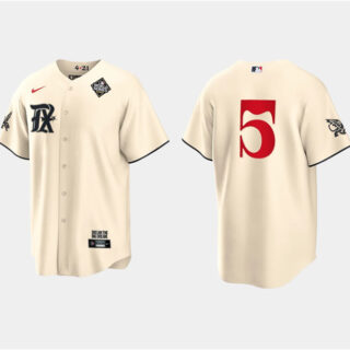Men's Texas Rangers #5 Corey Seager Cream 2023 World Series City Connect Stitched Baseball Jersey