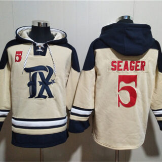 Men's Texas Rangers #5 Corey Seager Cream Ageless Must-Have Lace-Up Pullover Hoodie