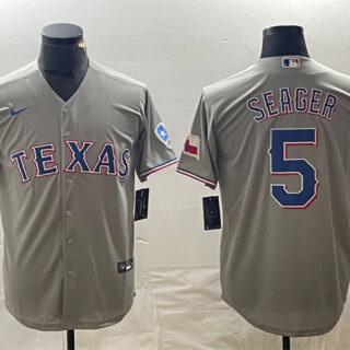 Men's Texas Rangers #5 Corey Seager Grey With Patch Cool Base Stitched Baseball Jersey